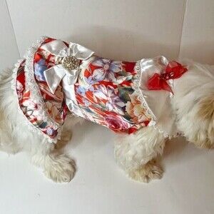 Small Dog Floral Party Wedding Lace Peter Pan Collar Tiered Tulle Dress with Bow